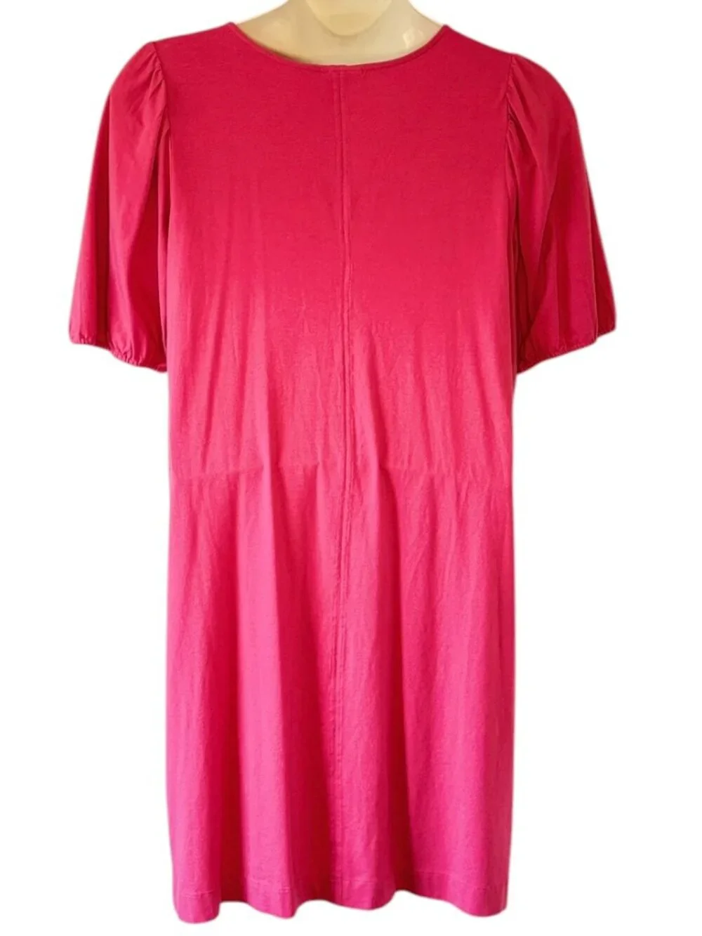 J. Jill Modal Knit Shift Dress Pockets Large V Neck Puffed Sleeve Hot Pink Beach